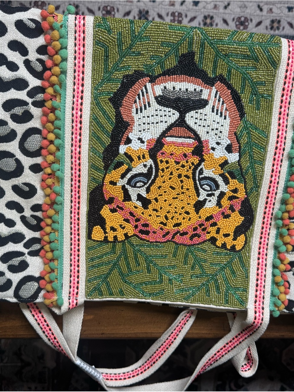Viral America and Beyond leopard beaded bag tote